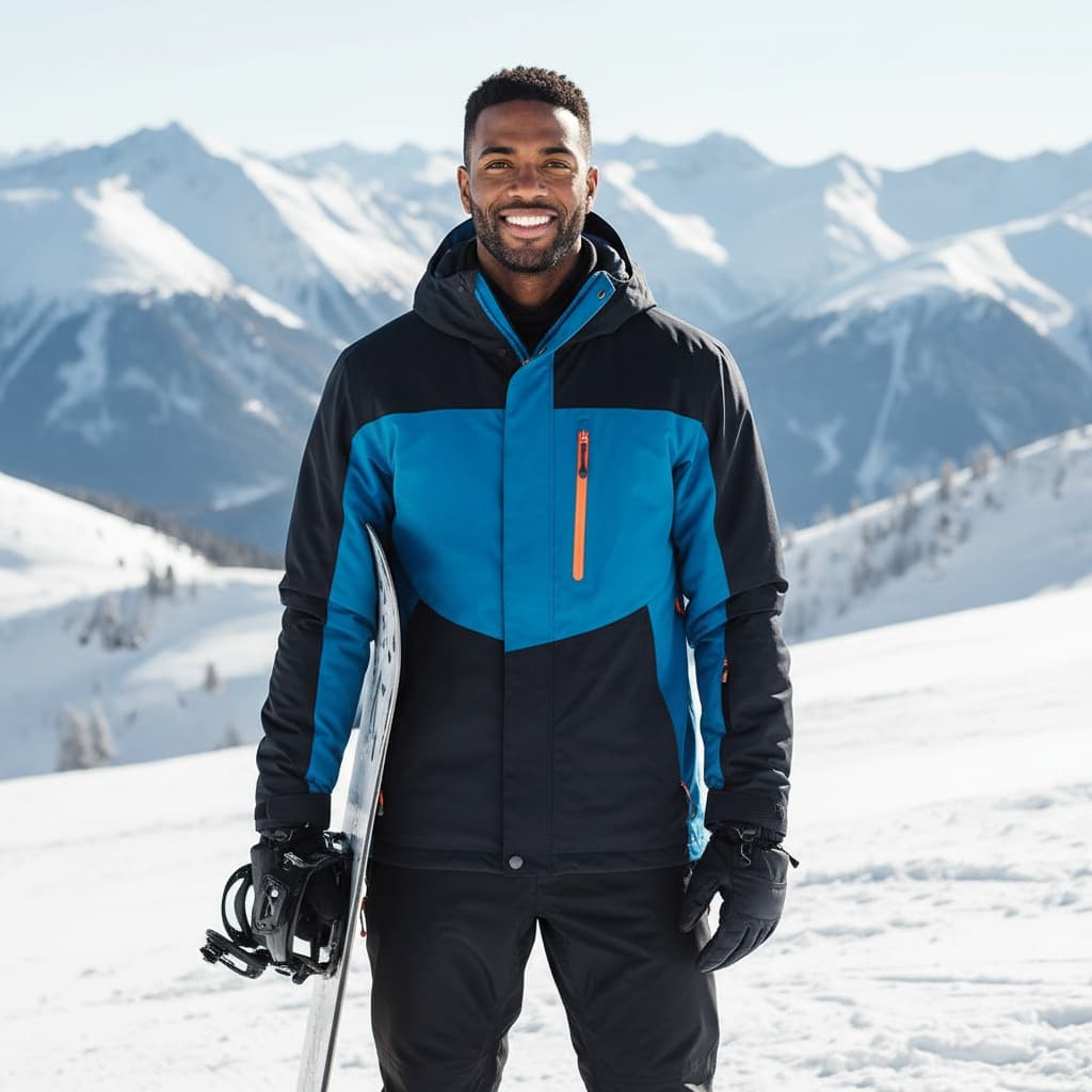 athletic black man snowboarding gear portrait 13701855