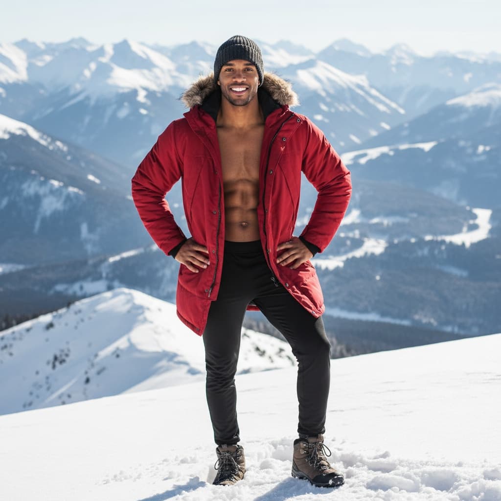 athletic black man snowy mountain portrait 17405363