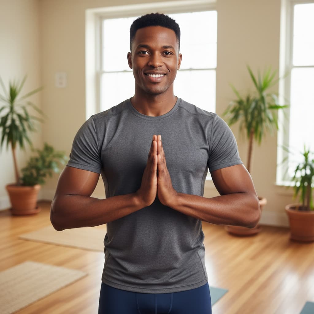 athletic black man standing welcome portrait 74597967