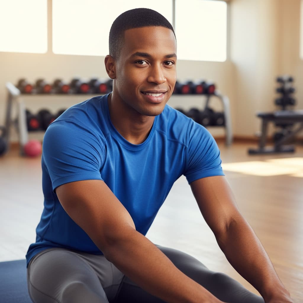 athletic black man stretching cooldown floor 61947137