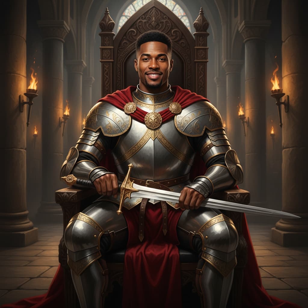 athletic black man throne room seated 21149448
