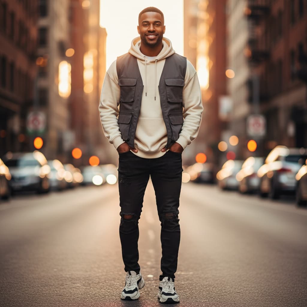 athletic black man urban street style full body 79312770