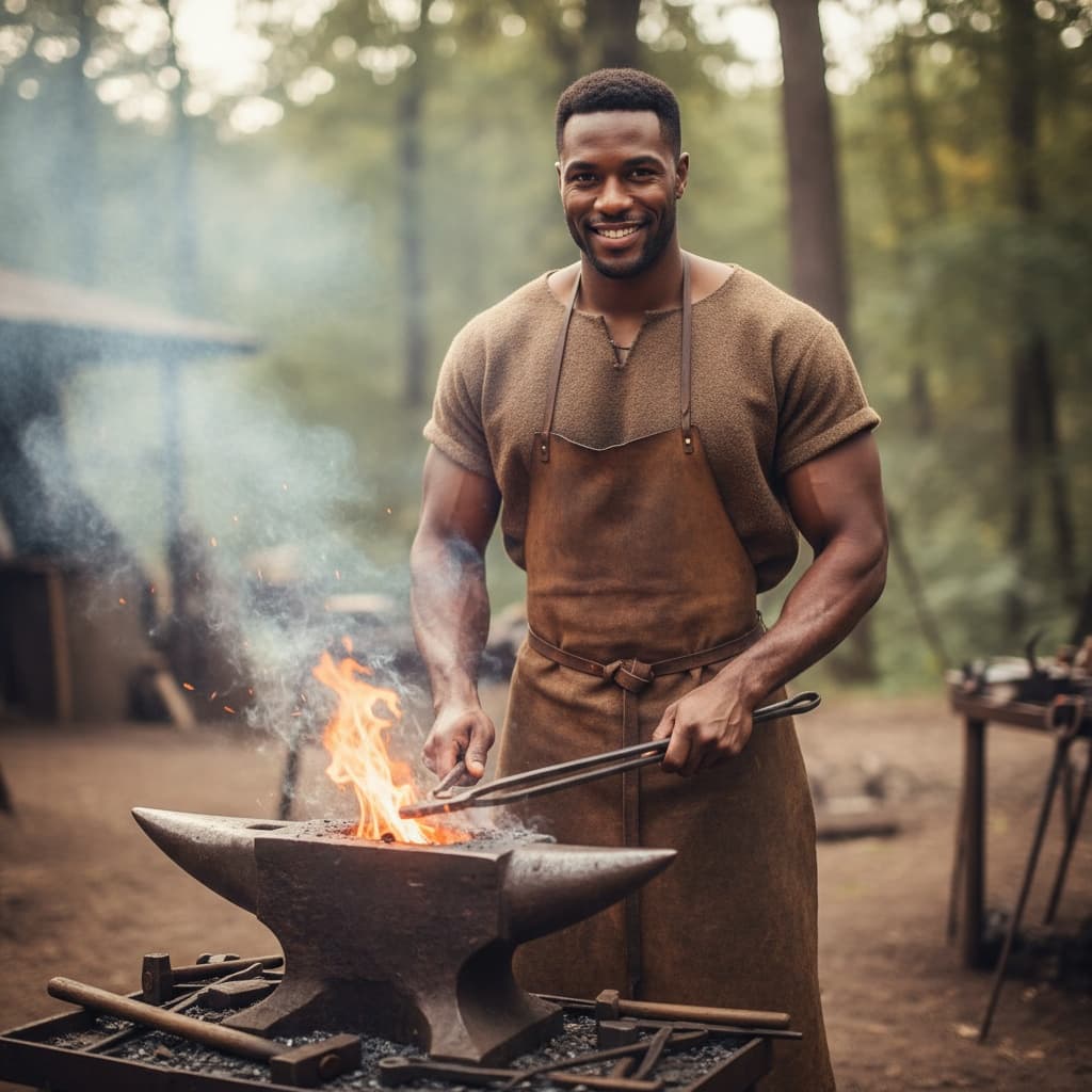 athletic black man village blacksmith forge 87941469