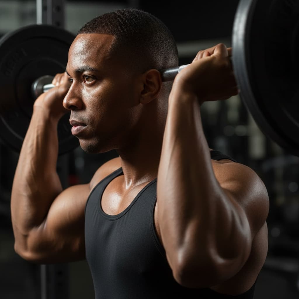 athletic black man weightlifting close up intensity 17154597