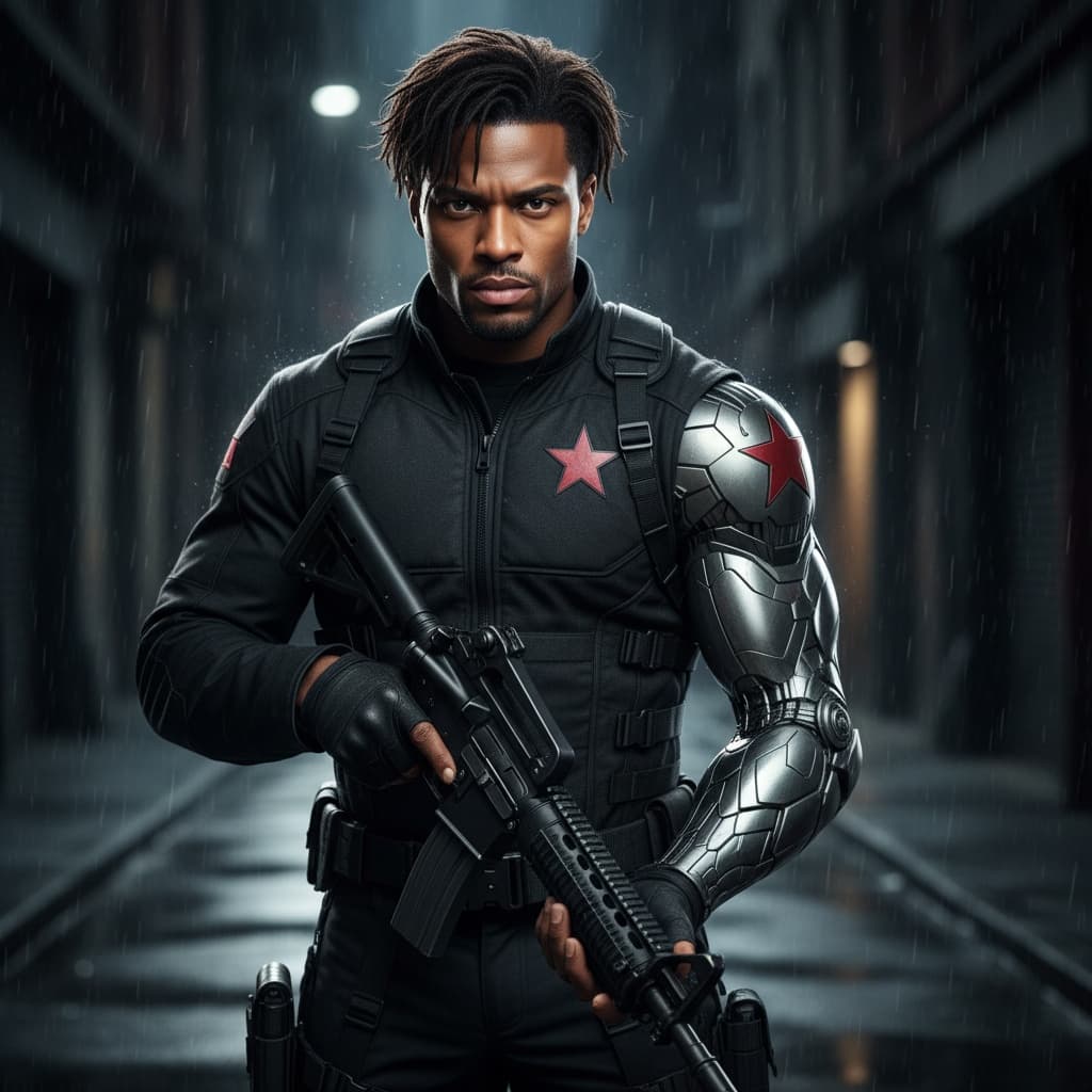athletic black man winter soldier assassin mode 38743045