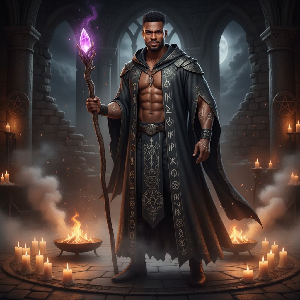athletic black man witch ritual scene 30311441