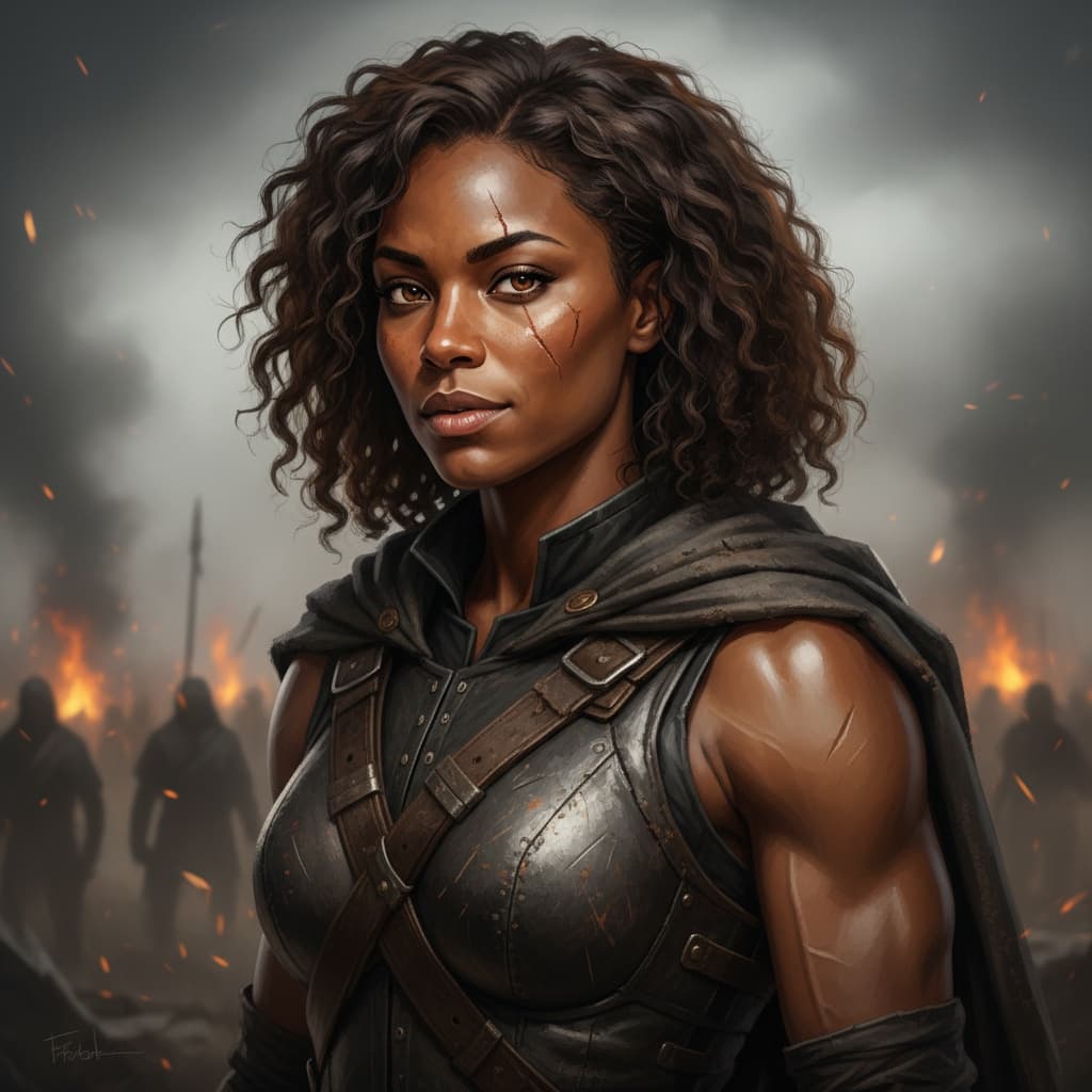 athletic black woman battle scarred warrior 54642890