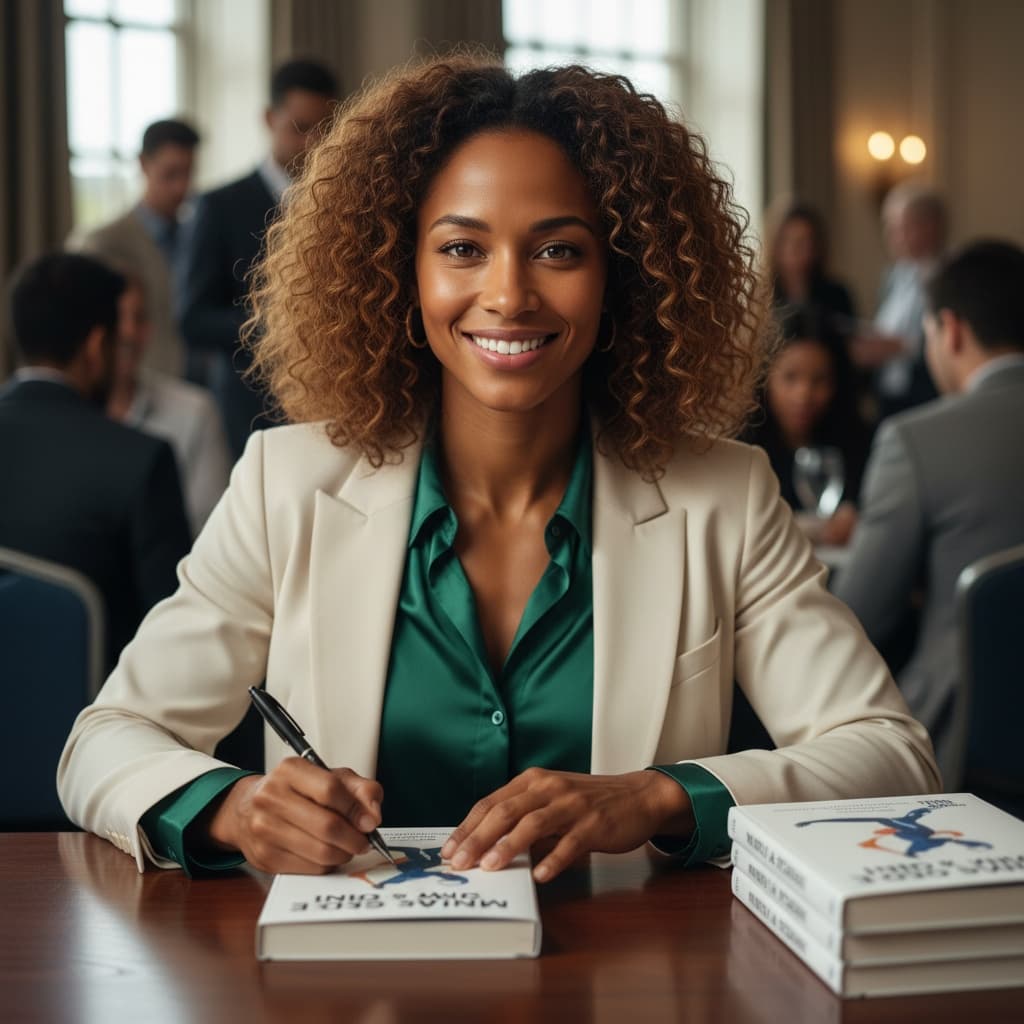 athletic black woman book signing table 34592270