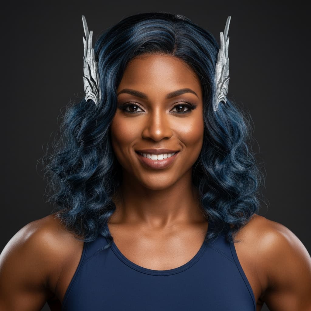 athletic black woman character portrait studio 13187801