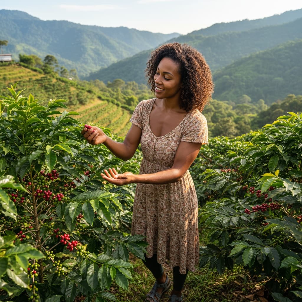 athletic black woman coffee plantation tour 78079093