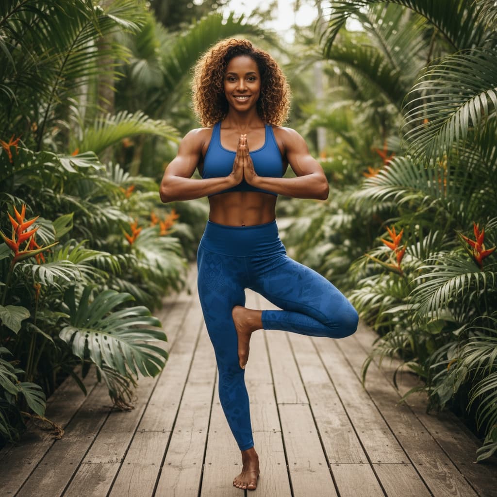 athletic black woman deck group yoga wide 23120633