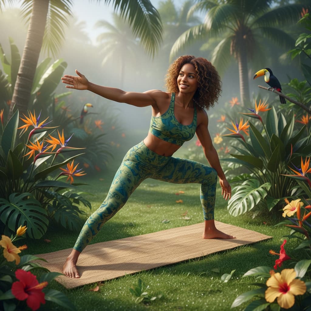 athletic black woman garden morning flow 53028932