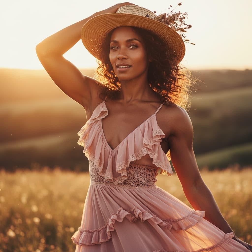 athletic black woman golden hour outdoor editorial 53897555