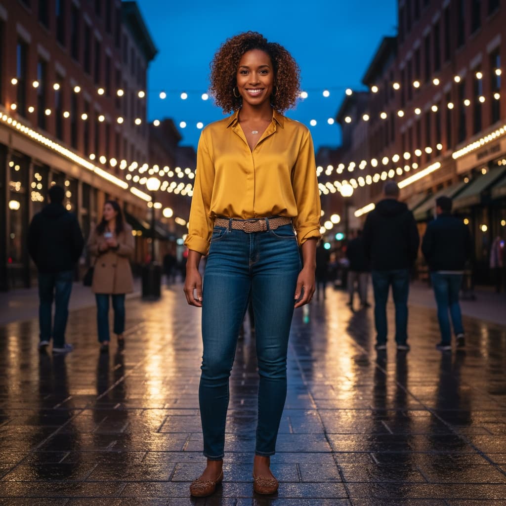 athletic black woman larimer square evening 94751799