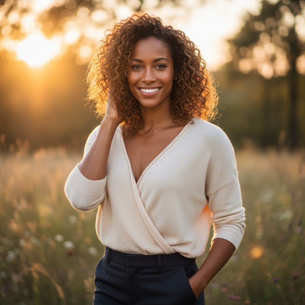 athletic black woman natural outdoor golden hour 76700216
