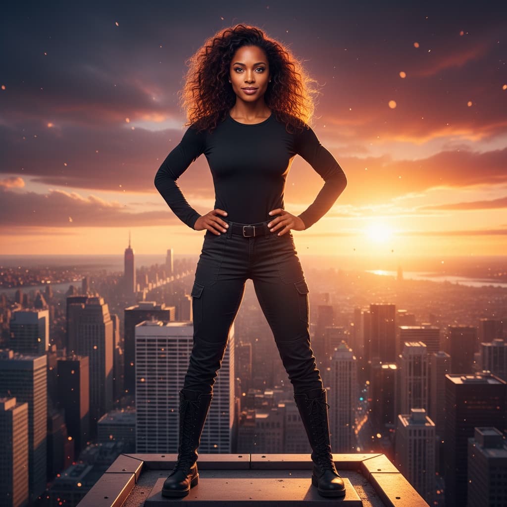 athletic black woman rooftop city guardian 86301360