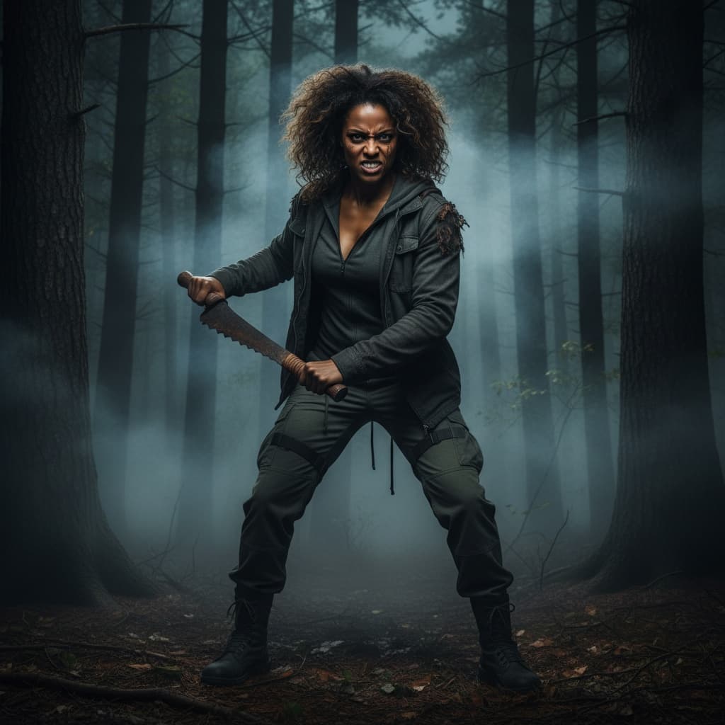 athletic black woman slasher villain woods 42686588