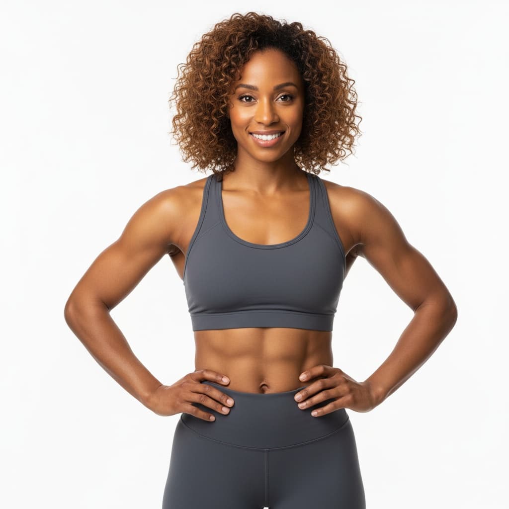 athletic black woman studio portrait confident pose 54809308