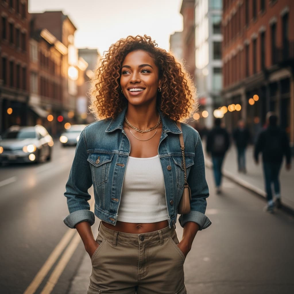athletic black woman urban street style casual 70105418