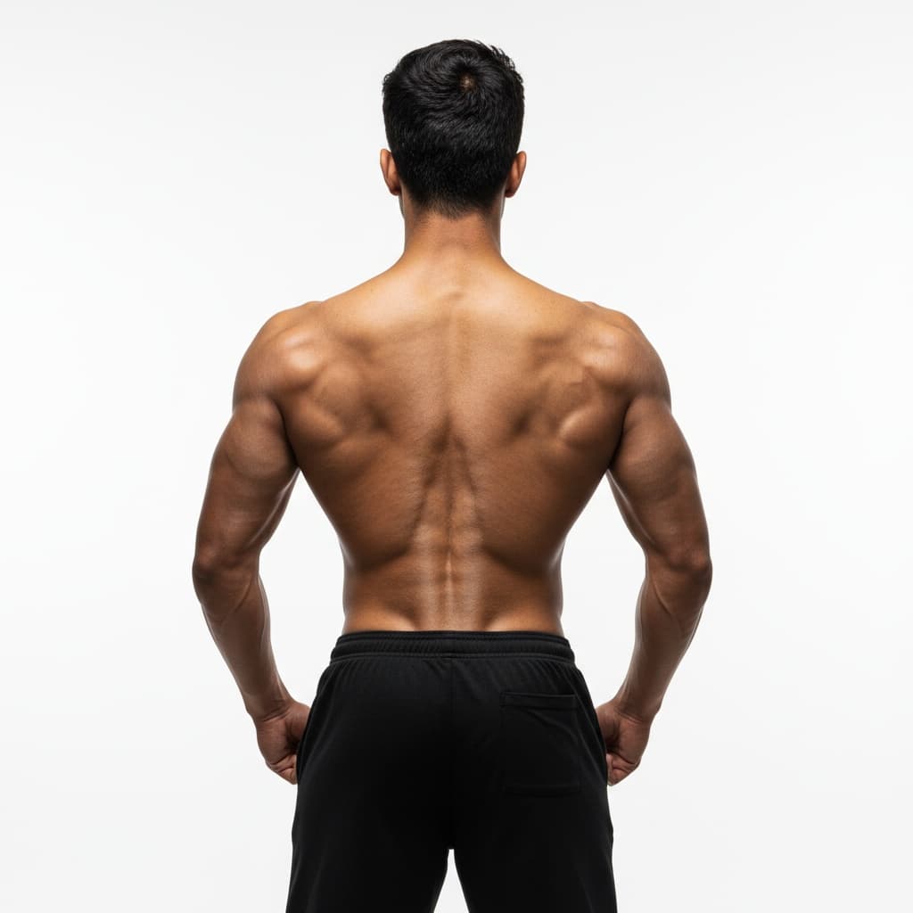 athletic indian man back pose muscle detail 79077129