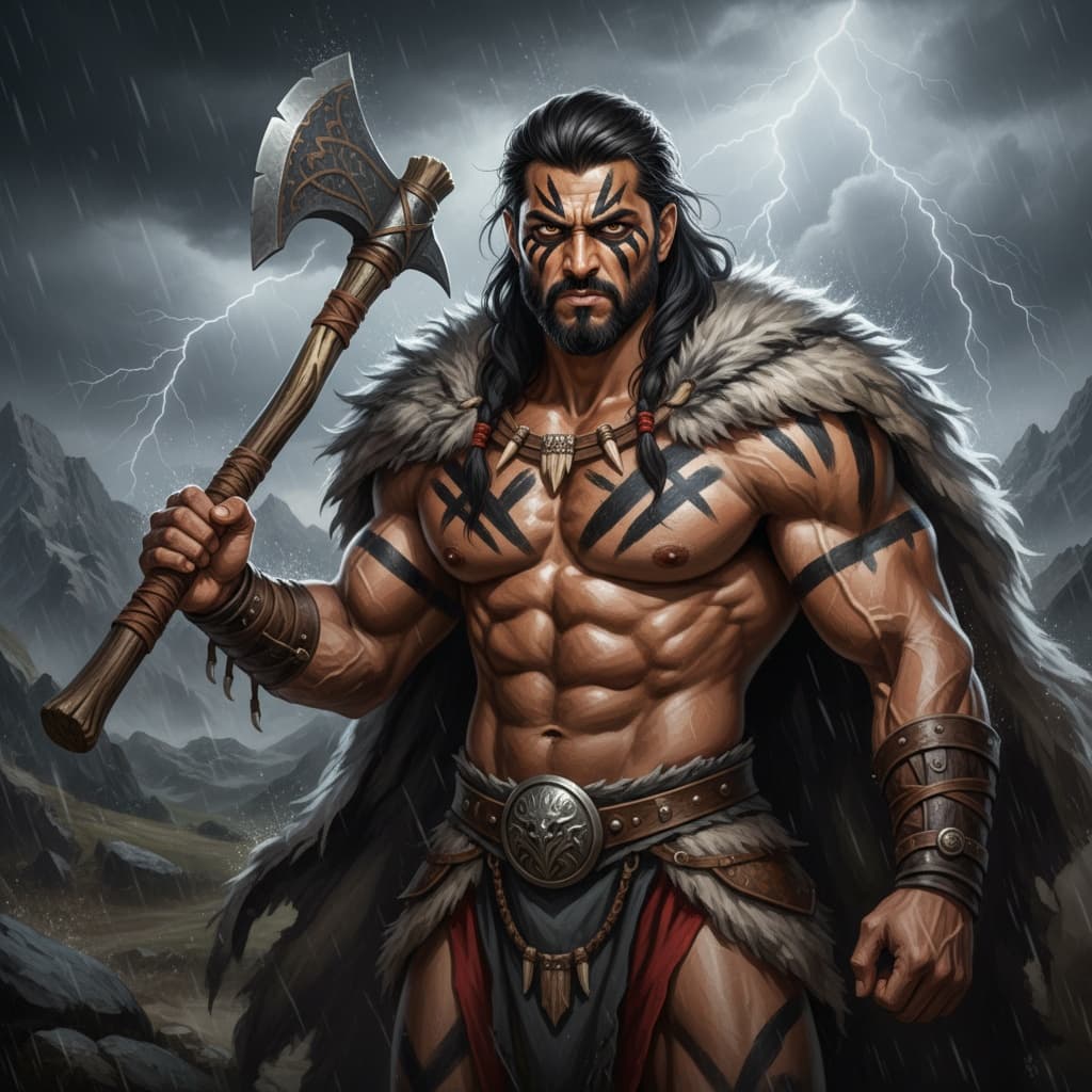 athletic indian man barbarian wilderness fierce 60733891