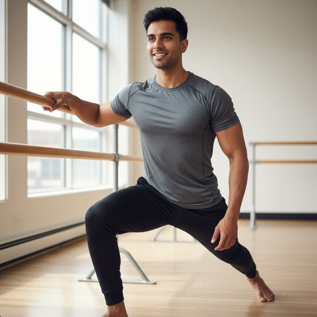 athletic indian man barre workout pose 48607243