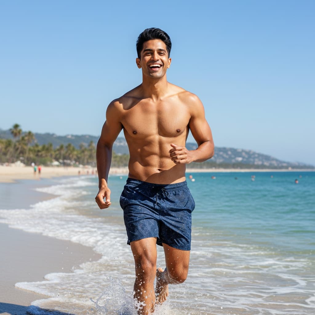 athletic indian man beach candid running 34587956