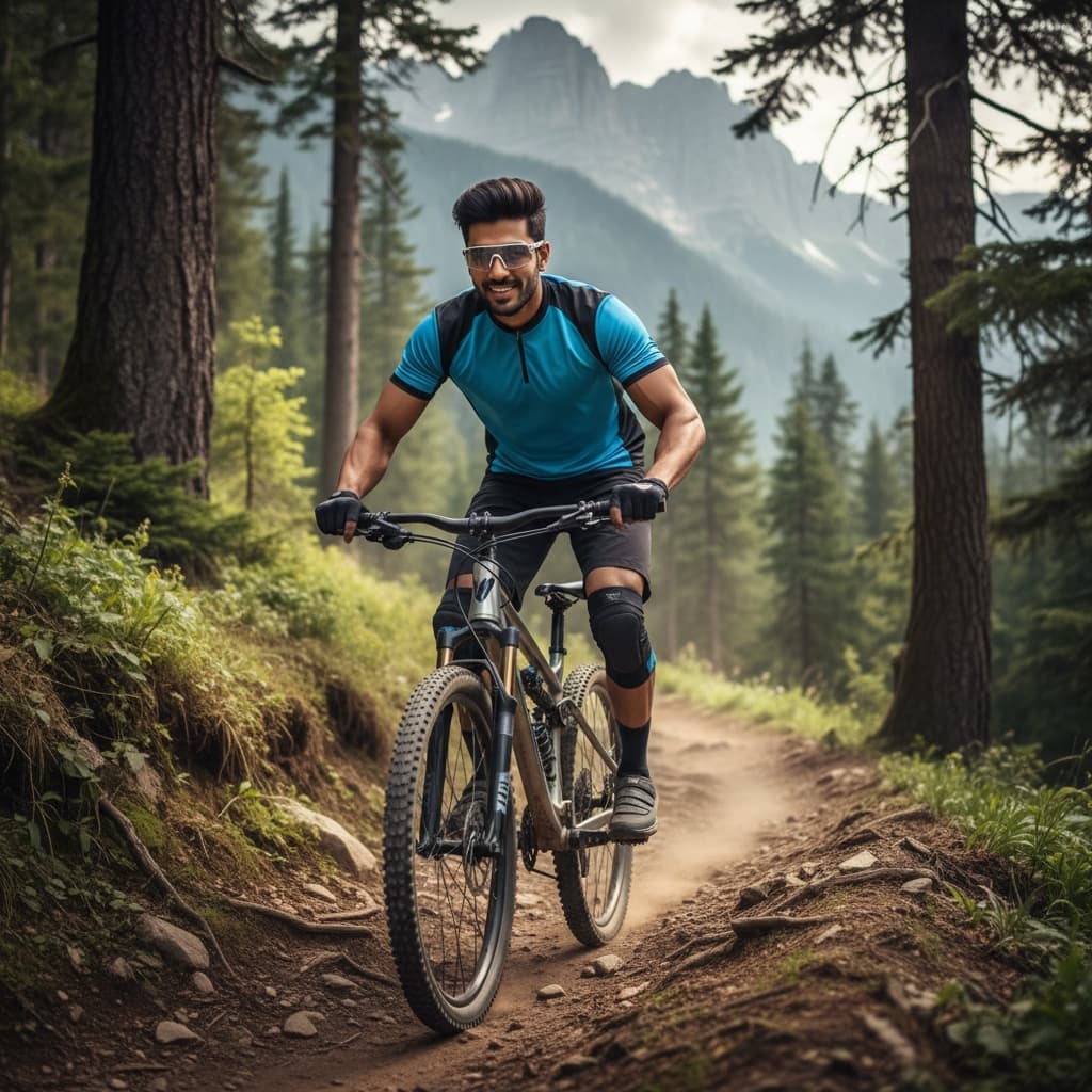 athletic indian man biking trail action 43761124