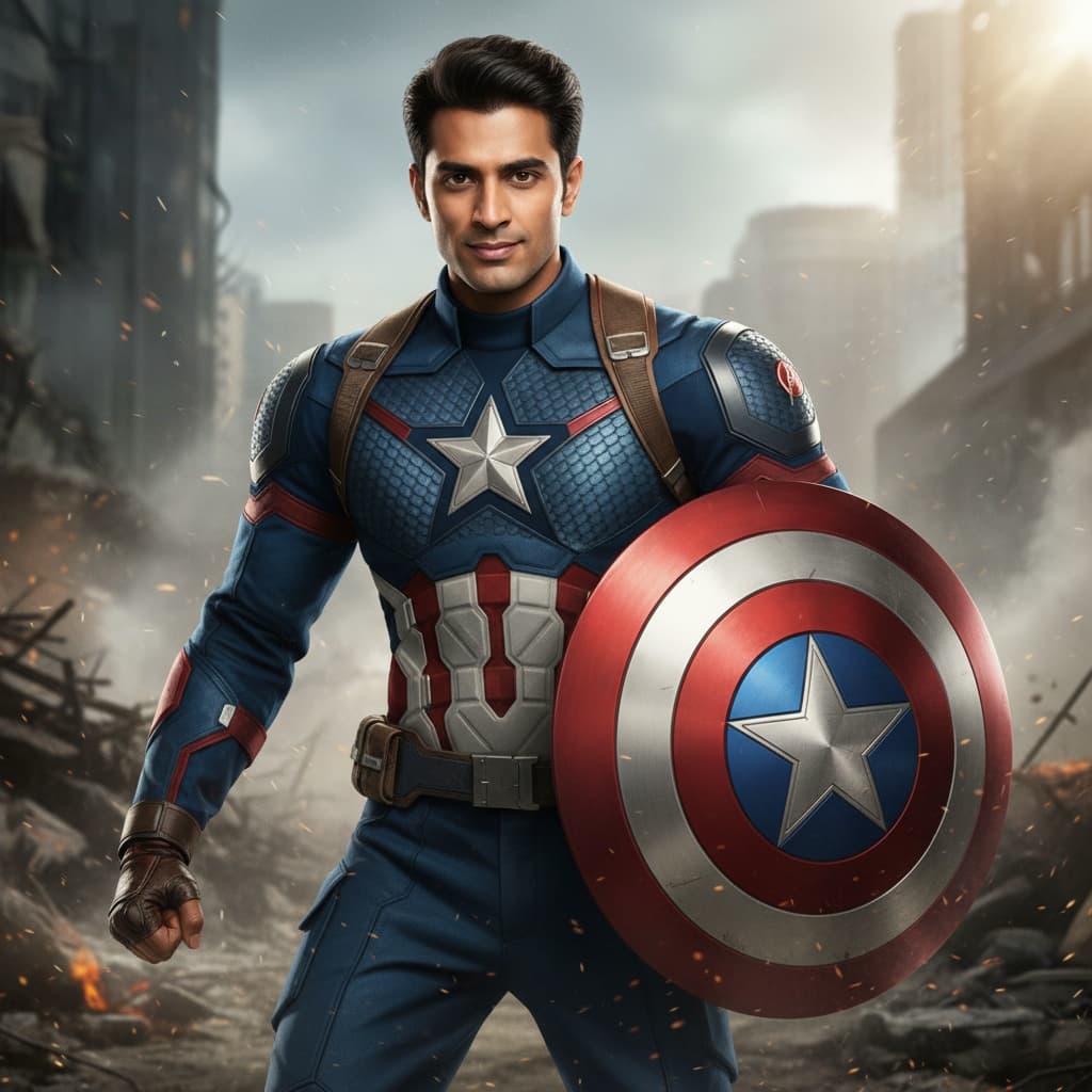 athletic indian man captain america shield ready 90952726