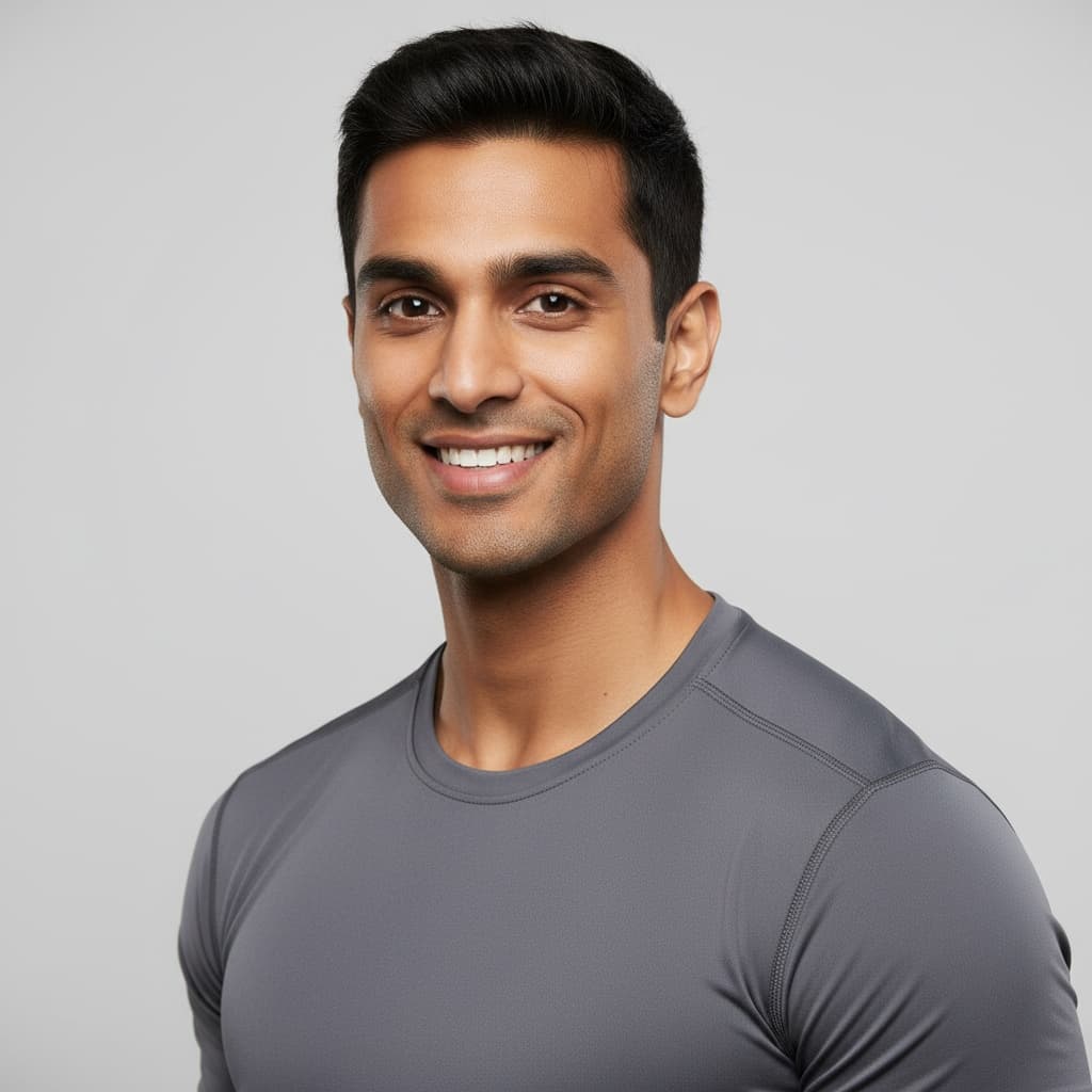 athletic indian man clean studio headshot 73370841