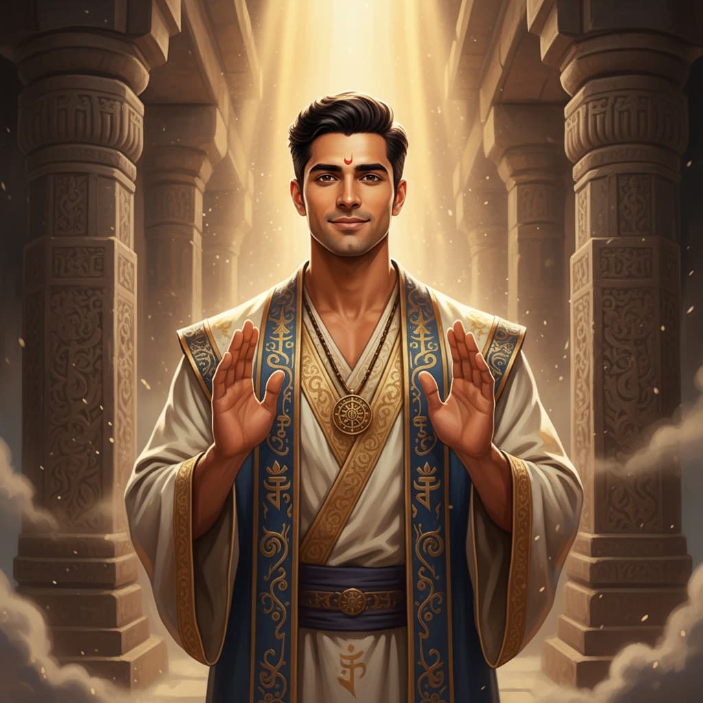 athletic indian man cleric temple blessing 44256414