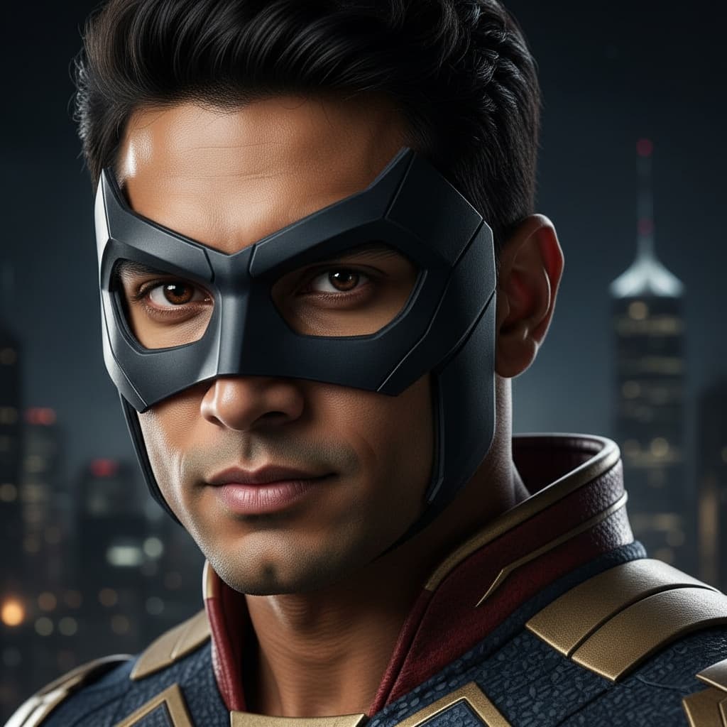 athletic indian man close up hero portrait 68813012
