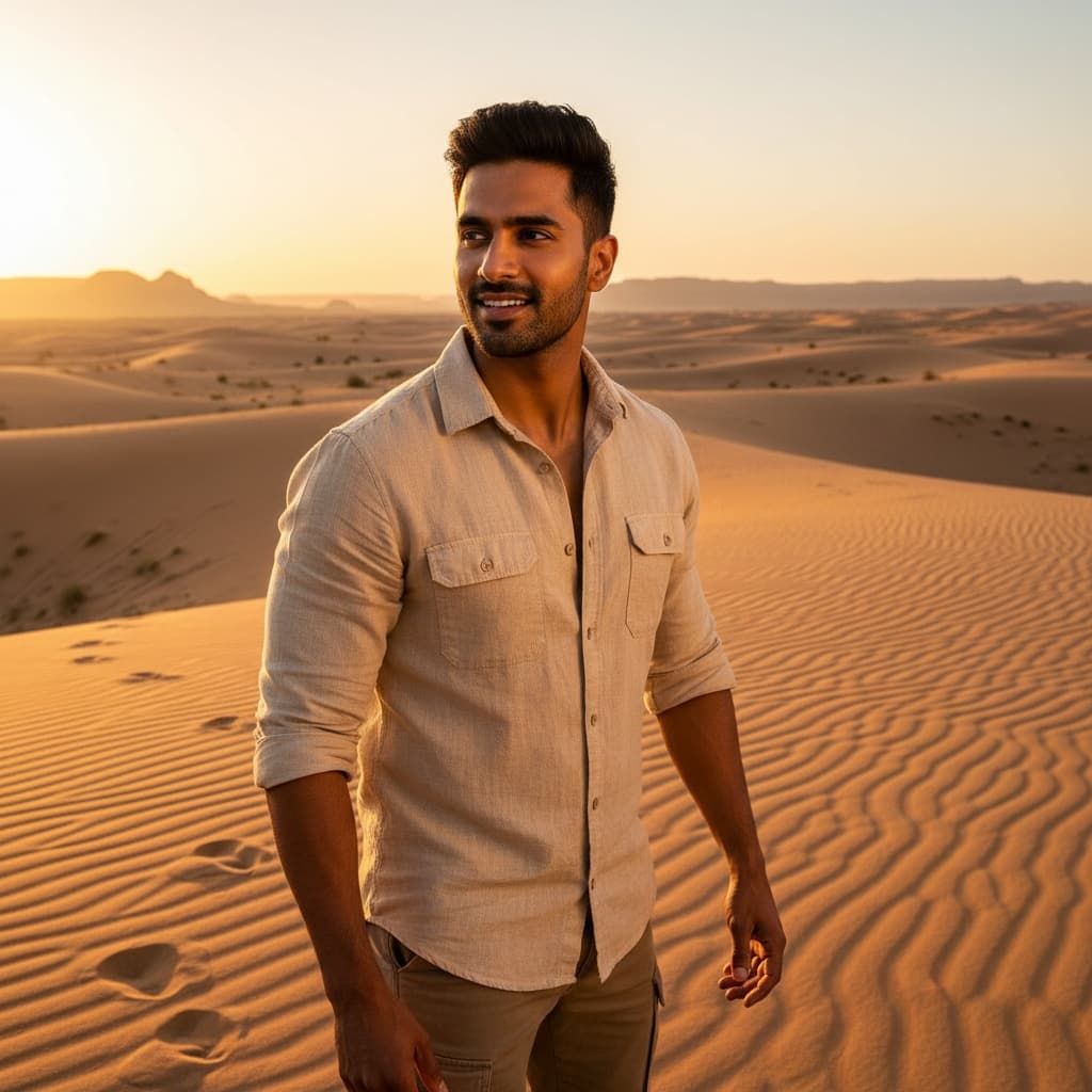 athletic indian man desert safari golden dunes 24692948