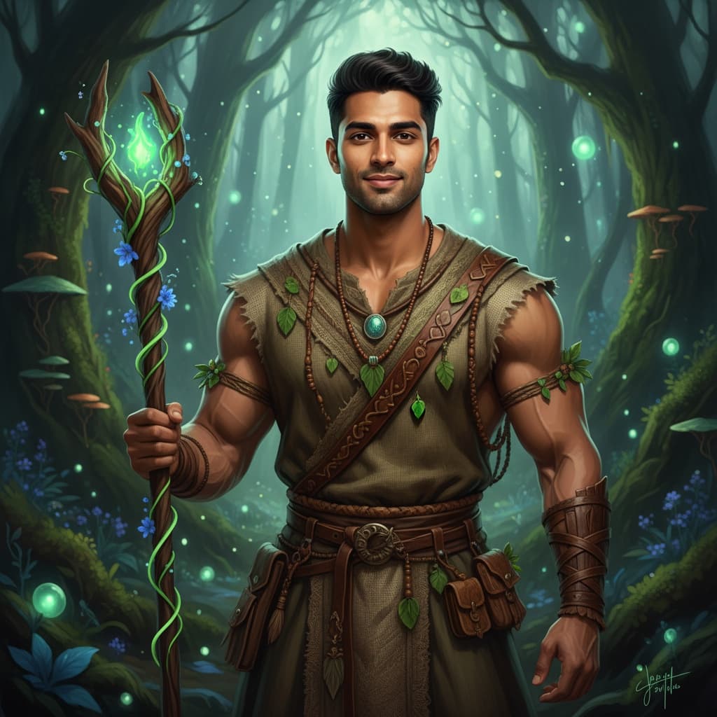 athletic indian man druid nature magic 65540186