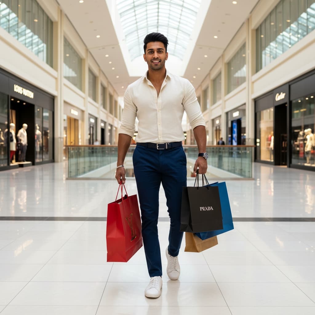 athletic indian man dubai mall luxury shopping 47039572