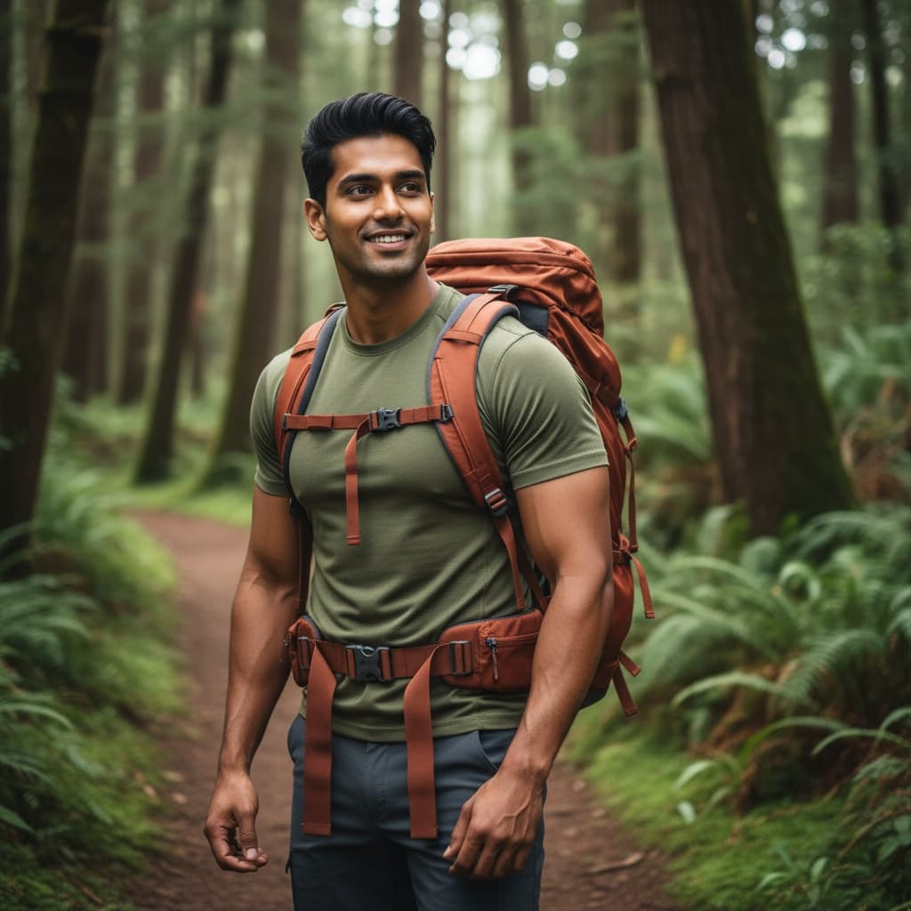 athletic indian man forest trail portrait 79016626