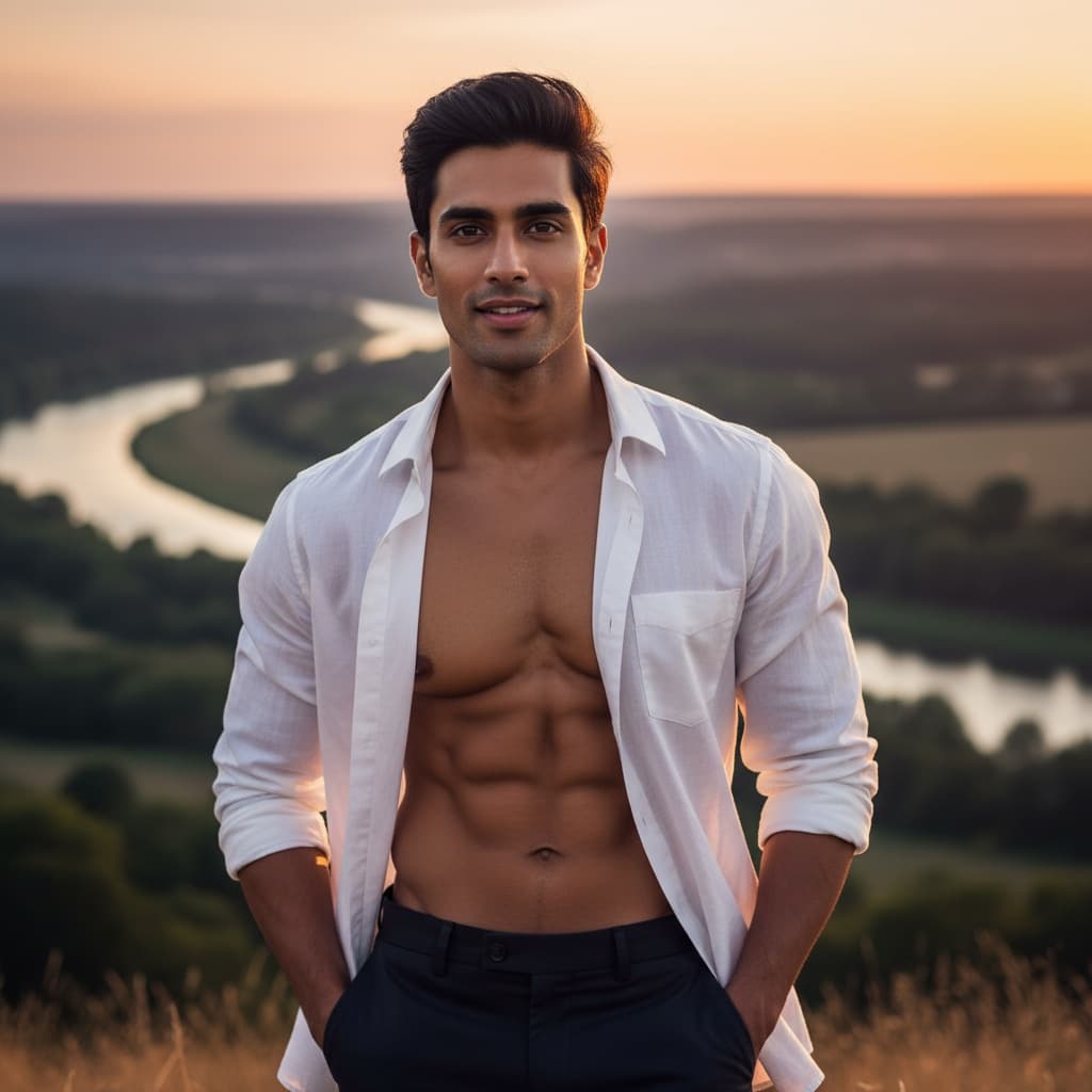 athletic indian man golden hour outdoor glamour 90105711