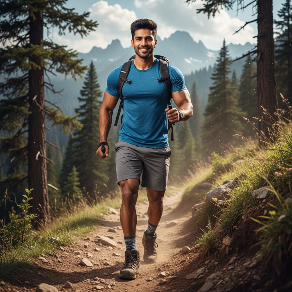 athletic indian man hiking trail action 34781511