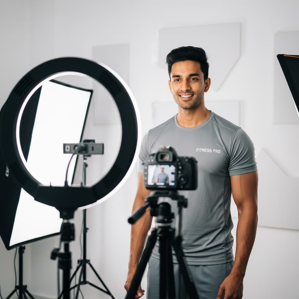 athletic indian man home studio video recording 14278425