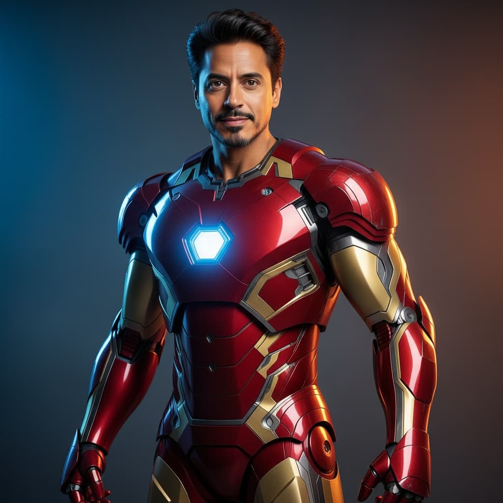 athletic indian man iron man suit heroic pose 28007319