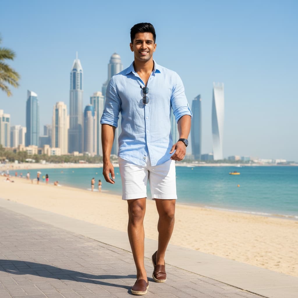 athletic indian man jumeirah beach residence walk 32411331