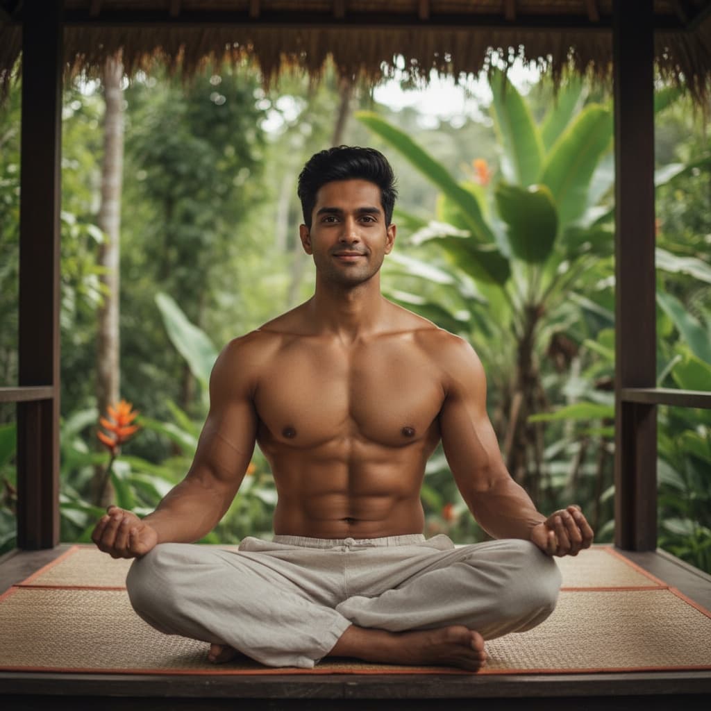 athletic indian man jungle meditation pavilion 69127644