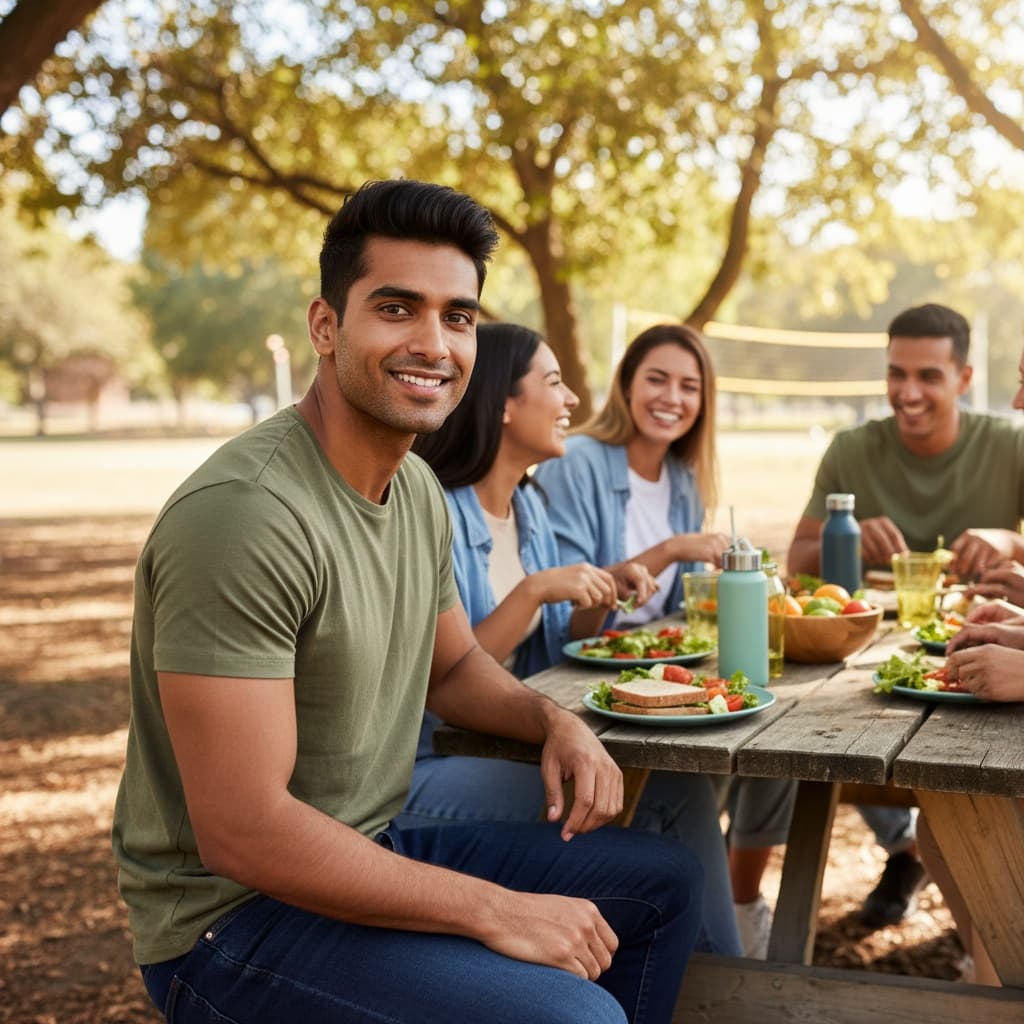athletic indian man lunch break bonding 89110097