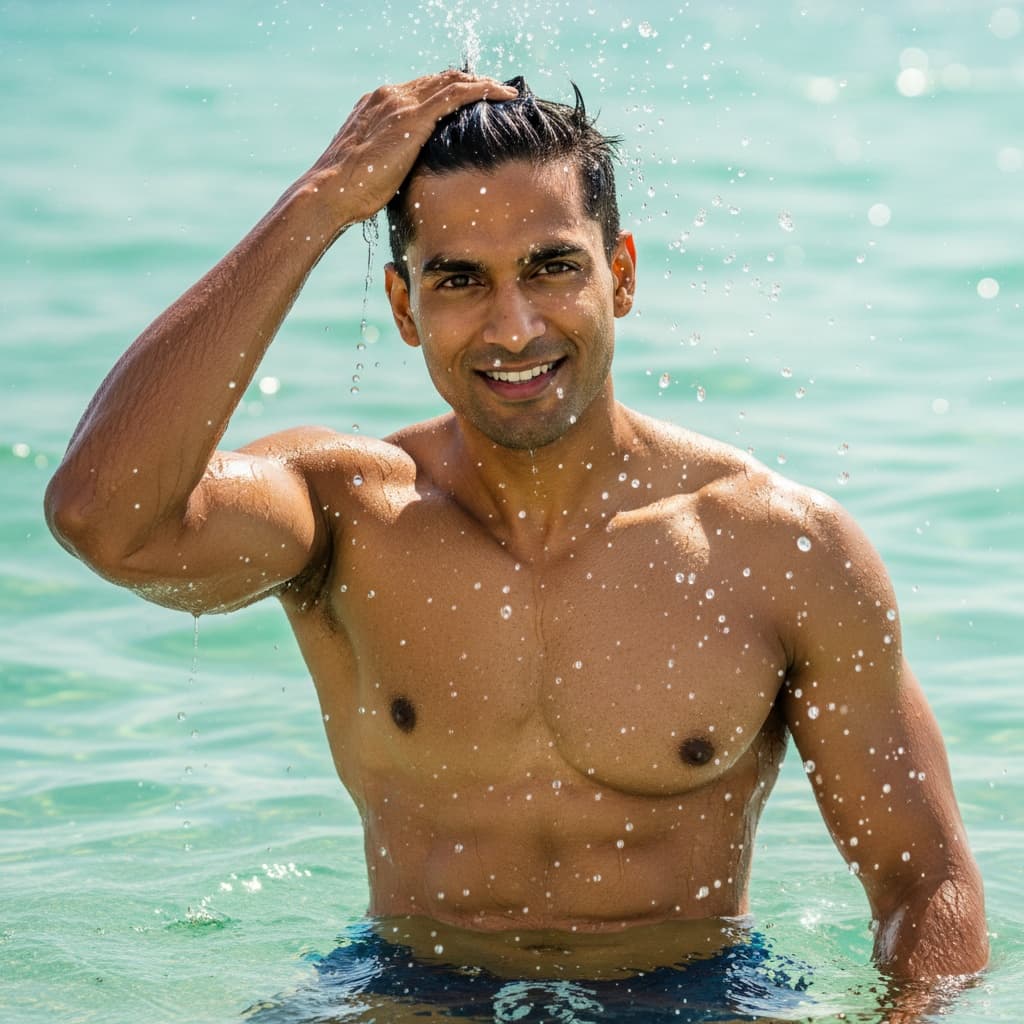 athletic indian man ocean water action shot 51218386