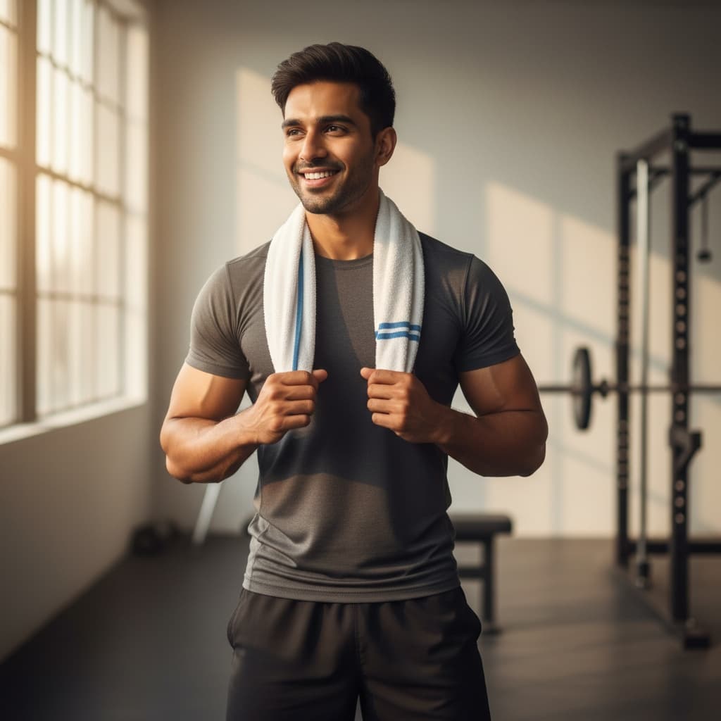 athletic indian man post workout satisfaction 37602572