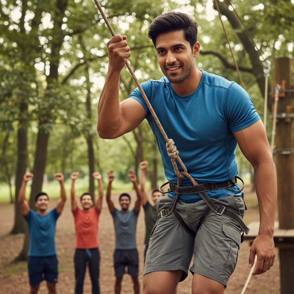 athletic indian man rope course adventure 82954887