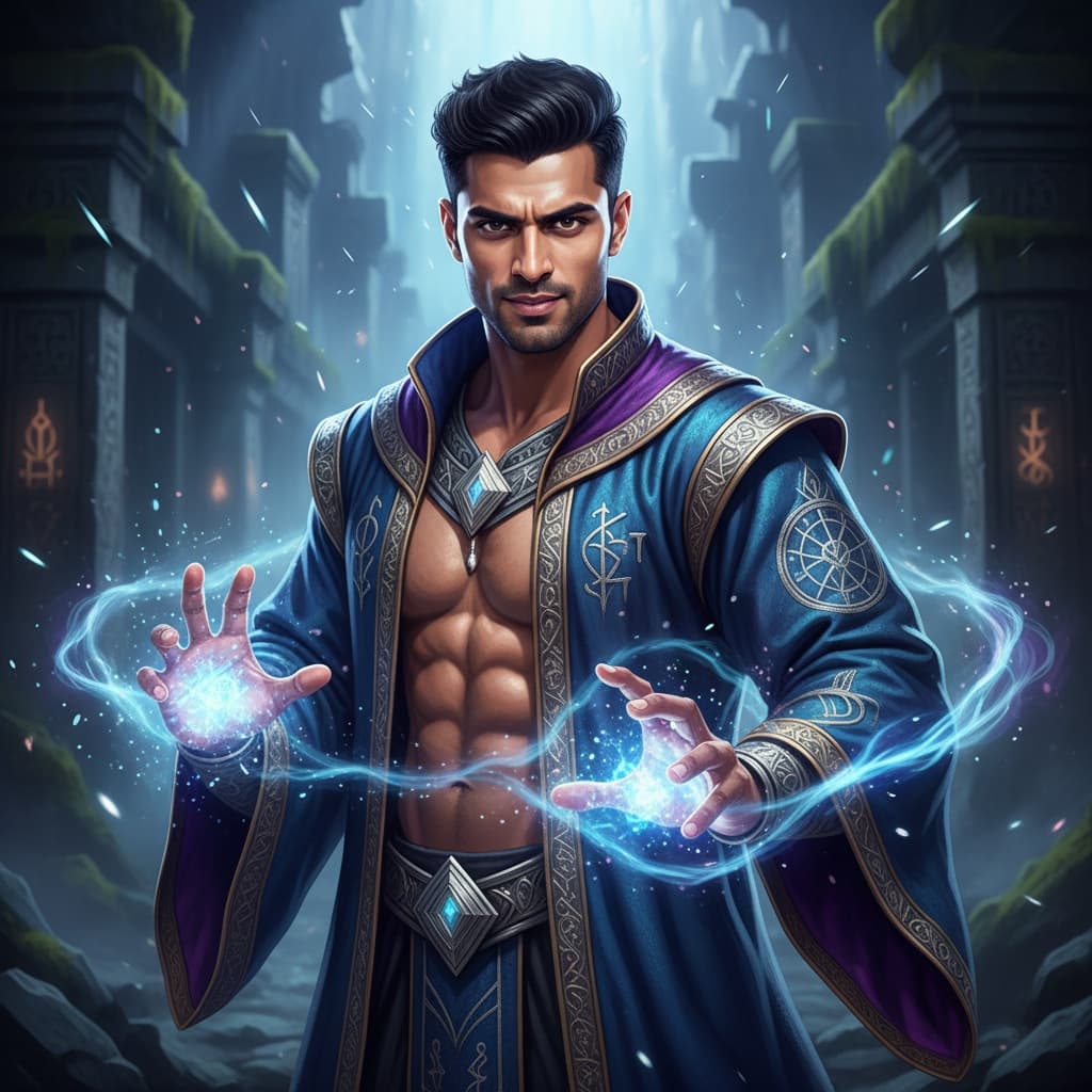 athletic indian man spellcaster magical aura 16020902