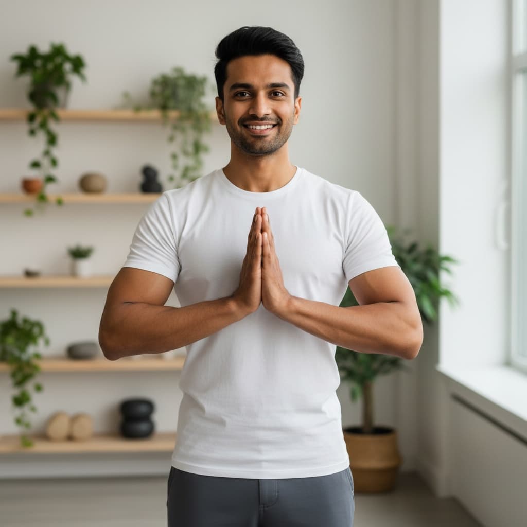 athletic indian man standing welcome portrait 28775354
