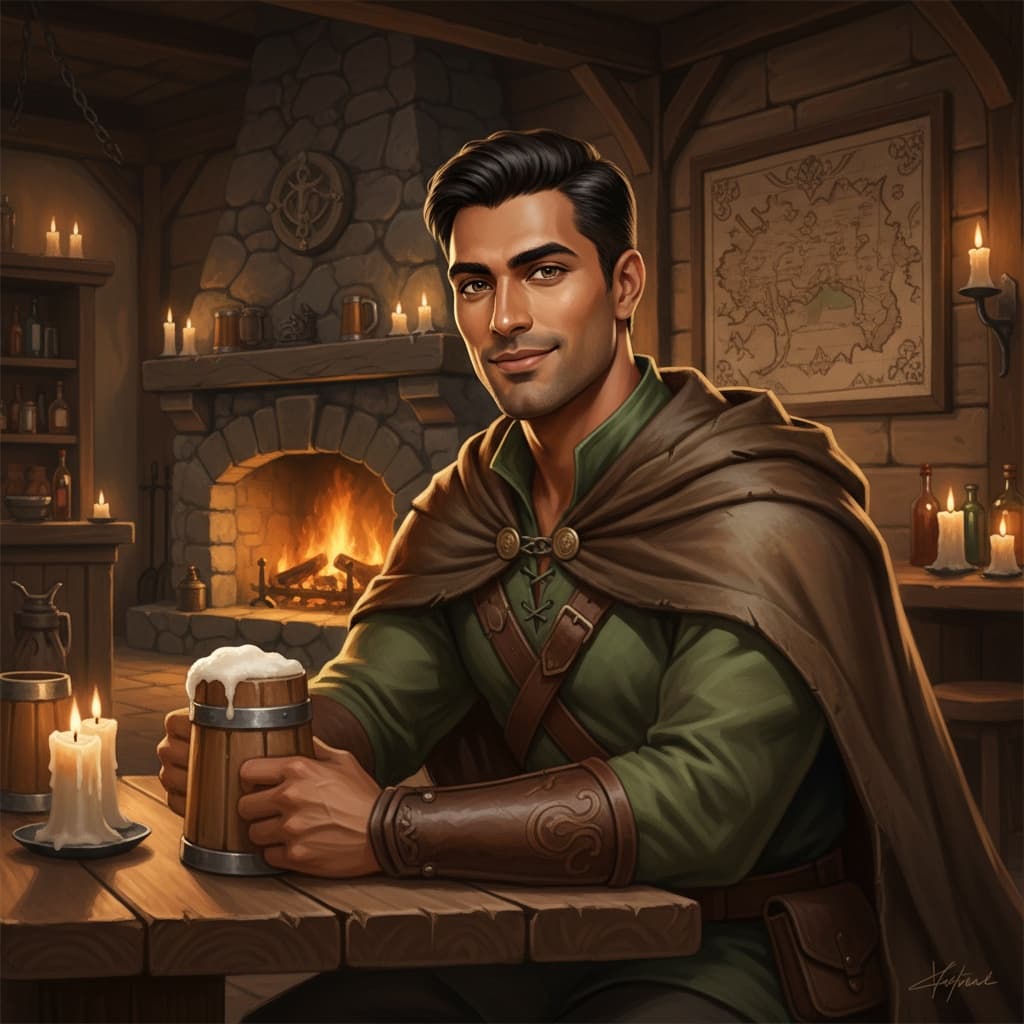 athletic indian man tavern character portrait 68595039