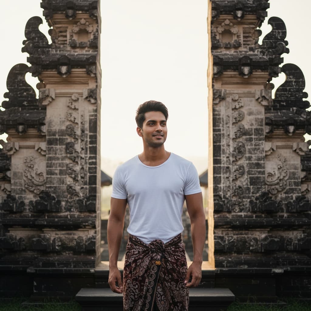 athletic indian man temple gates portrait 18171451